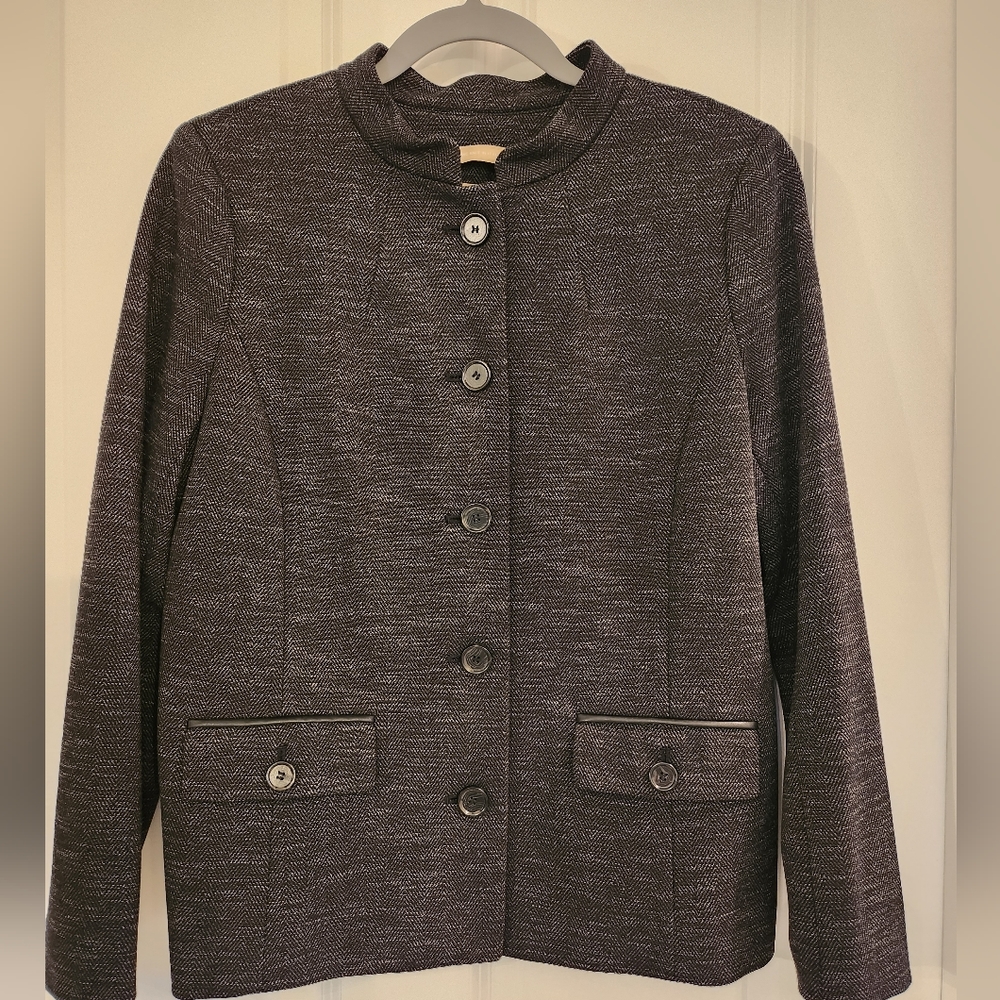 Talbots Italian Luxe Knit Herringbone Jacket Blazer Black Multi 12P - NWT